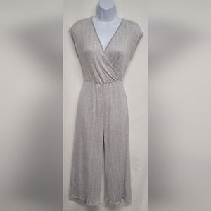 Caution To The Wind S Grey Pinstriped Textured Jumpsuit Tie Back